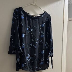 LOFT Black and Blue Floral Blouse